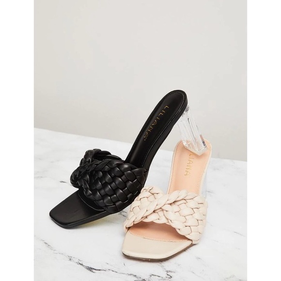 Nude Braided Chunky Heels - Picture 1 of 7